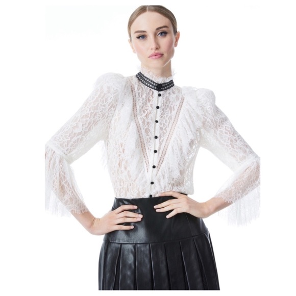 ALICE + OLIVIA Jessia Lace Button Front Blouse - Picture 8 of 13